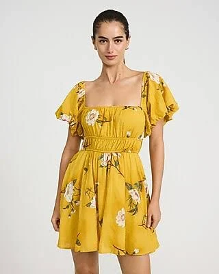 dress Express Women's Casual Floral Square Neck Puff Sleeve Mini Dress Express $58.5