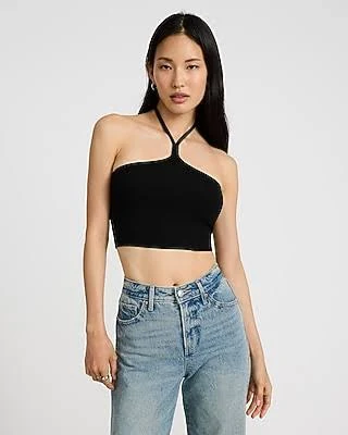 top Express Women's Fitted Ribbed Halter Crop Top Express $8.4