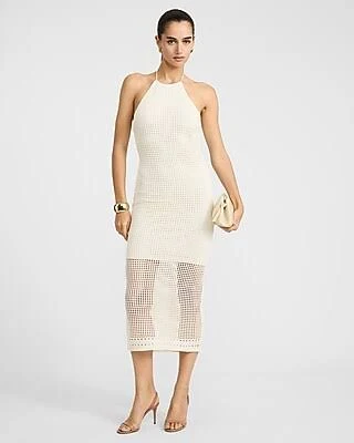 halter top Express Women's Open Stitch Crochet Halter Neck Midi Dress Express $29