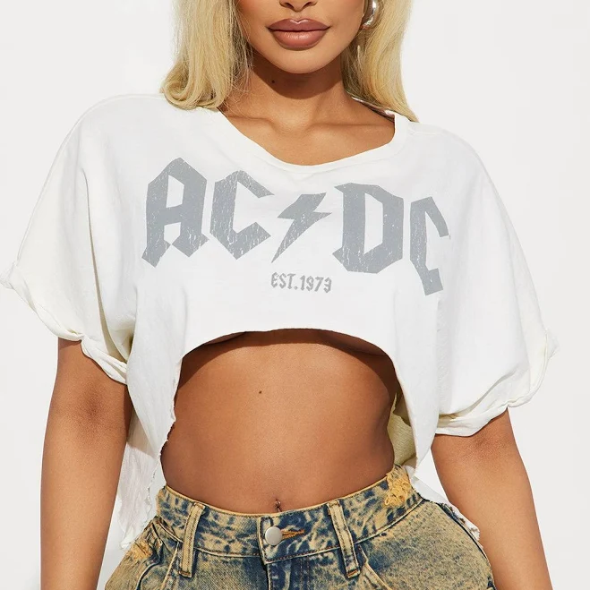 crop top Fashion Nova ACDC Washed Boxy Crop T-Shirt Fashion Nova $16.99