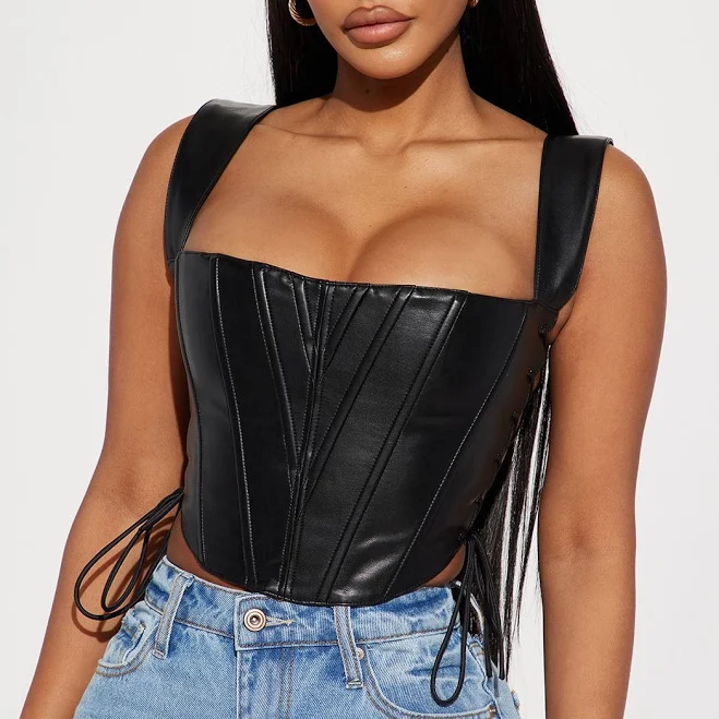 top Fashion Nova Camisa Top Side Struttin' Faux Leather Corset Fashion Nova $39.99