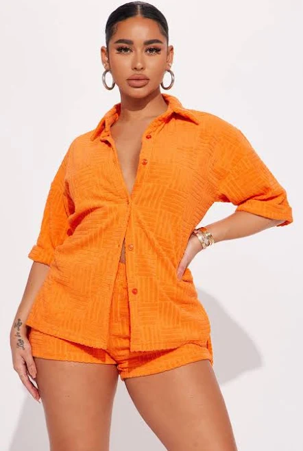matching set Fashion Nova Conjunto de Short Ayana Terry Cloth Button Up Shirt Fashion Nova $34.99