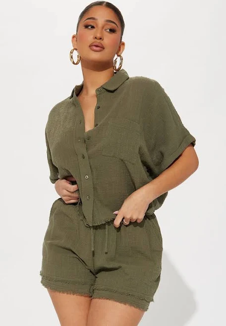 matching set Fashion Nova Conjunto de Short Easy Breezy Linen Button Up Shirt Fashion Nova $24.75