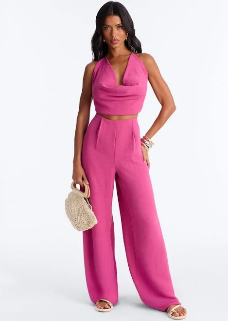 matching set Fashion Nova Halter Cropped Tank Top and Wide Leg Pant Set Fashion Nova $34.99