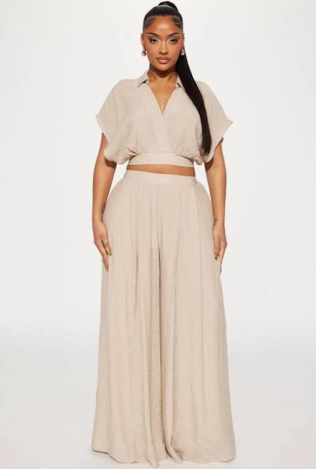 oversized outfit Fashion Nova Short Sleeve Cropped Blouse Wide Leg Pant Set Fashion Nova $39.99