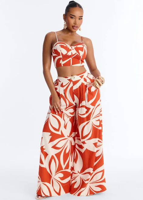 matching set Fashion Nova Sleeveless Linen Cropped Bra Top and Wide Leg Pant Set Fashion Nova $64.99