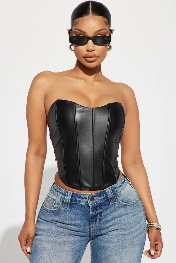 top Fashion Nova Strapless Faux Leather Sweetheart Corset Fashion Nova $19.99