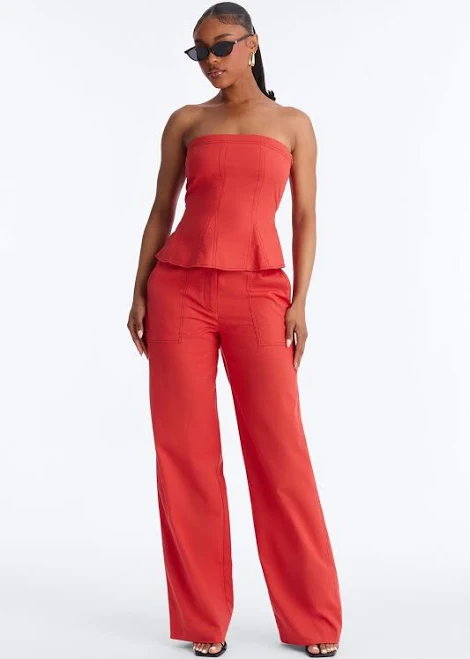 matching set Fashion Nova Strapless Linen Tube Top and Straight Leg Pant Set Fashion Nova $27.99