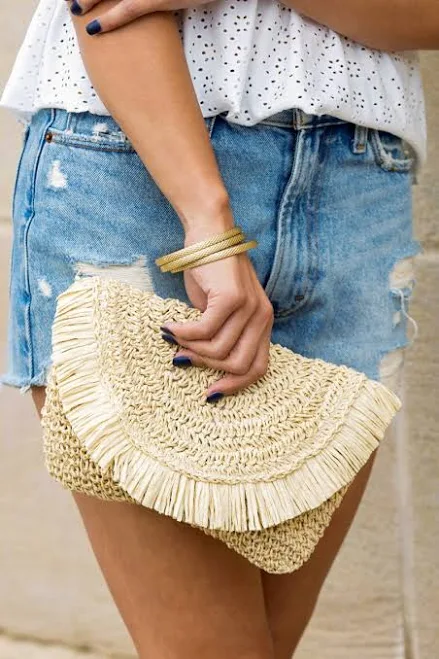 bag Felicity Frayed Straw Clutch Crossbody Closet Runway Boutique $32