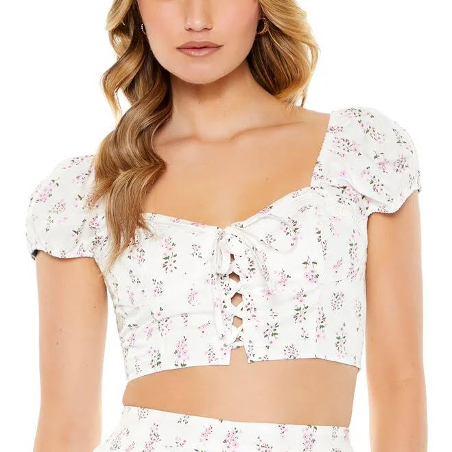 top Floral Print Puff-Sleeve Crop Top Forever 21 $8.98