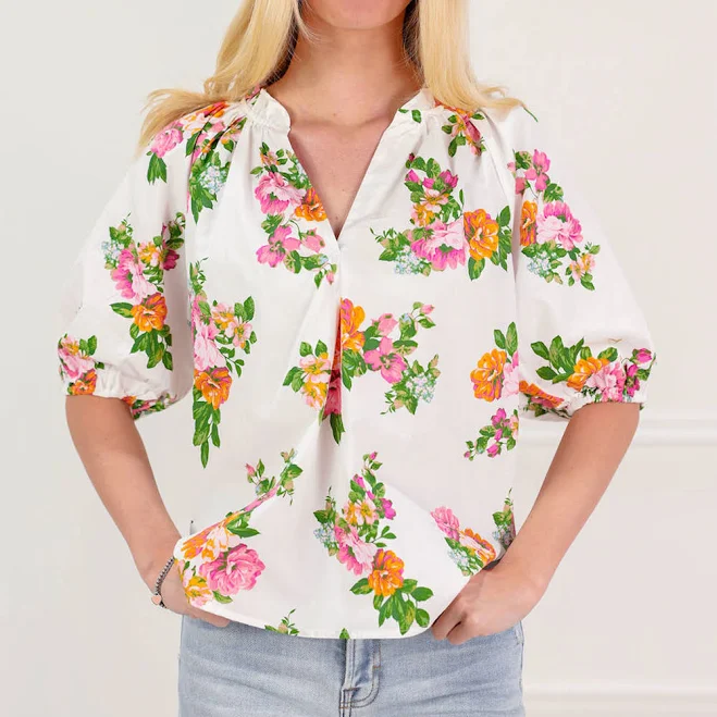 top Floral Puff Sleeve Blouse Clothe Boutique $48