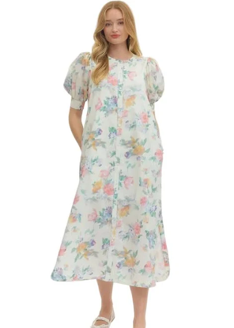 dress Floral Puff Sleeve Midi Dress Haven Haus Co $98