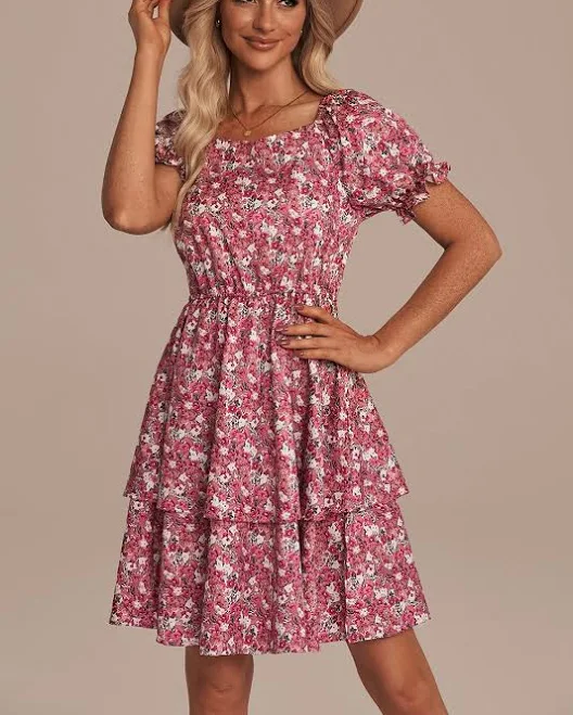 dress Floral Square Neck Puff Sleeve Mini Dress Petal Lush $36
