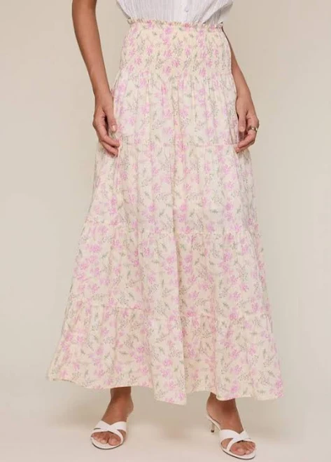 skirt Floral Tiered Midi Skirt Fringe Boutique Florida $72