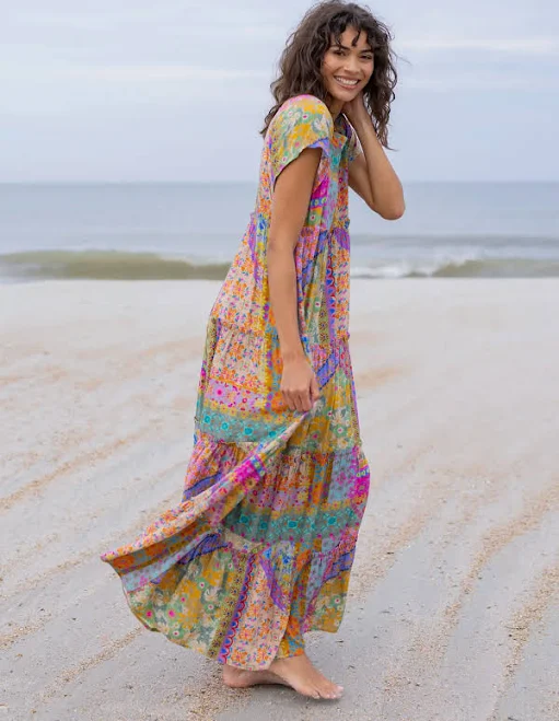 dress Folk Flower Patchwork Maxi Dress Natural Life $65