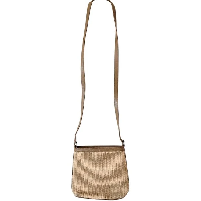 bag Fossil Woven Natural Straw Tan Leather Trim Crossbody Bag Small Purse eBay $27.99