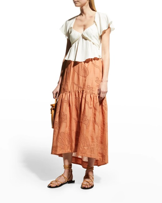 skirt FRAME Terra Cotta Eyelet Tiered Maxi Skirt Womens Small COTTAGECORE COUNTRYCORE eBay $88