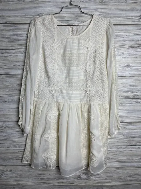 crochet dress Free People Cream Ivory Lace Crochet Bohemian Tunic Long Sleeve Dress eBay - daliza_clothes $29