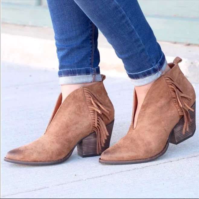 shoes Free People Shoes | Distressed Fringe V Cut Boho Chic Ankle Booties | Color: Brown/Tan | Size: 5 | Beautifulus's Closet Poshmark $81