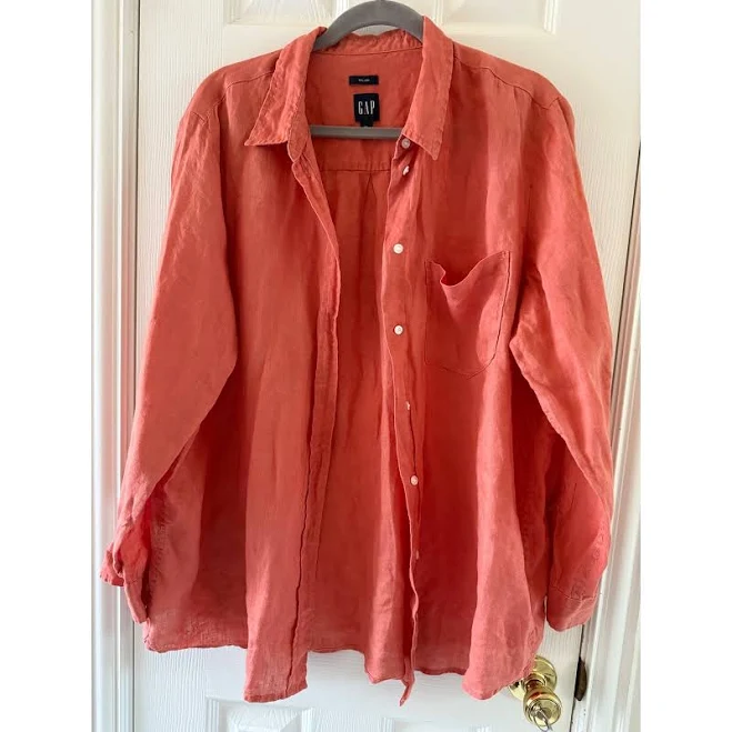 top Gap 100% Linen Button Down Shirt Xl Rust Terracotta Oversized Casual eBay - viva_finds $35.99