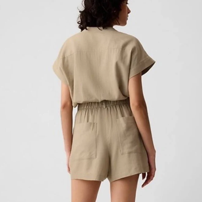 romper Gap Utility Romper Jumpsuit Khaki Tan Size Xs Linen Blend Short eBay $35