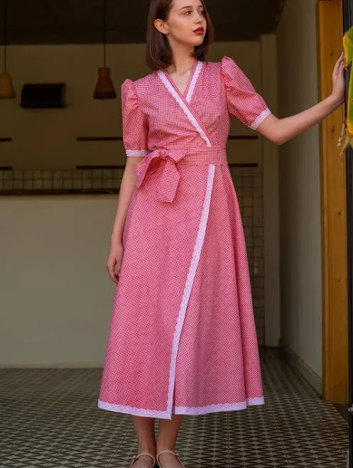 dress Gingham Vintage Lace Trim Organic Cotton Wrap Dress Etsy - Seller $165