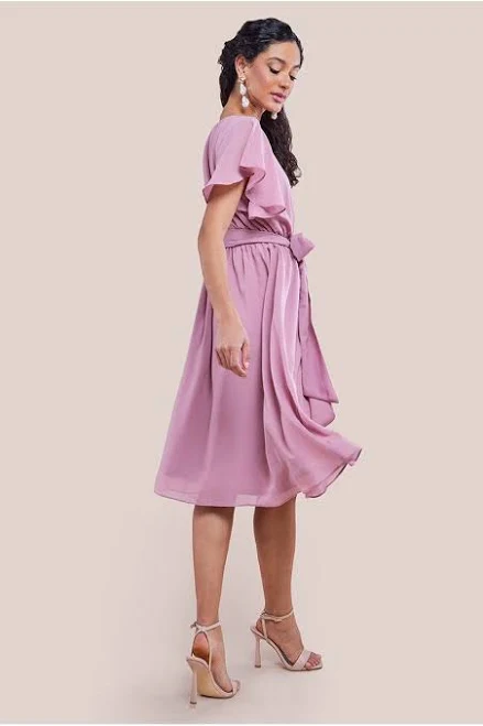 dress Goddiva Sustainable Flutter Sleeve Chiffon Wrap Midi Dress Goddiva US $96