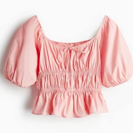 top H&M Ladies Puff-Sleeved Poplin Blouse H&M $8.99
