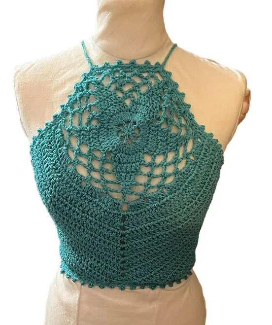 halter top Hand Crocheted Halter Top Turquoise Size S/m eBay - toppytoppy2012 $38