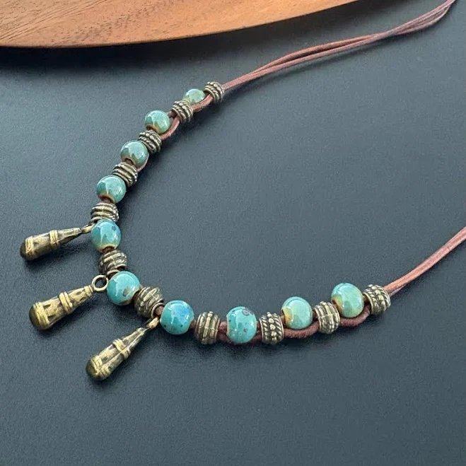 accessory Handmade Boho Beaded Leather Cord Choker Necklace Etsy - Seller $21.1