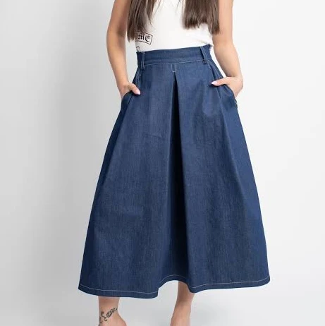 skirt Handmade Denim A-Line Skirt with Pockets Etsy - FloAtelier $119.25
