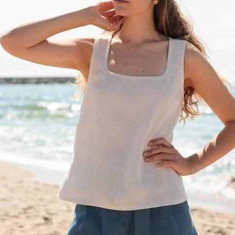 top Handmade Linen Square Neck Tank Top Etsy - LinenHandmadeStudio $108