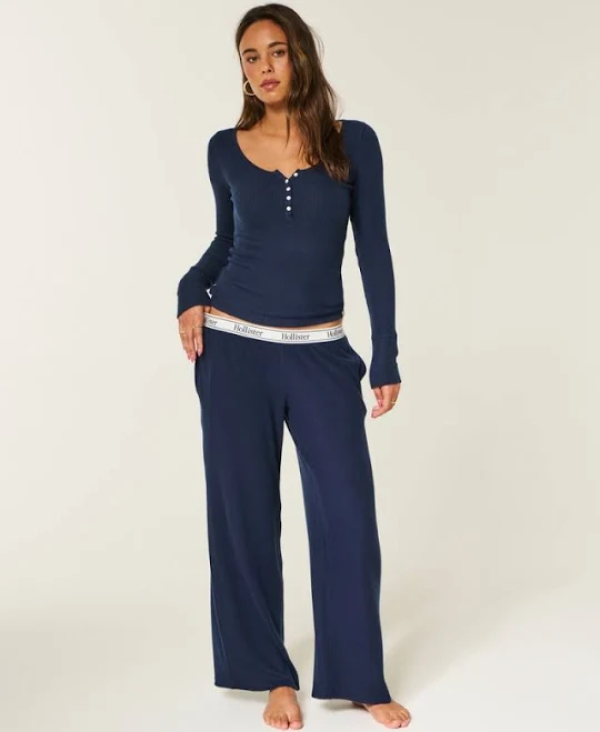 pants Hollister Women's Cozy Rib Elastic Waist Wide-Leg Pants Hollister Co - Official $39.95