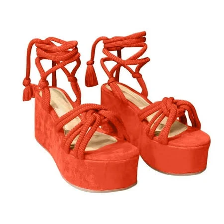 shoes Hopeusnice Women's Platform Wedge Sandals with Rope Knot Buckle Ankle Strap Walmart - hopeusnice $20.87