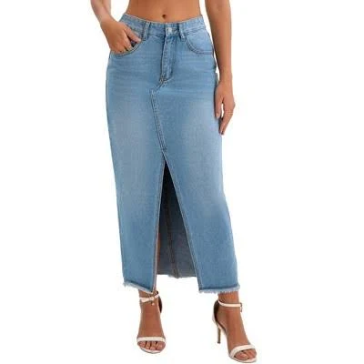 skirt Inspire Chic Women's High Waist Split Front Denim Maxi Skirt with Pockets Target $40.99