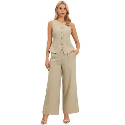 matching set Inspire Chic Women's Linen Vest Waistcoat and Pants Suit Target $42.99