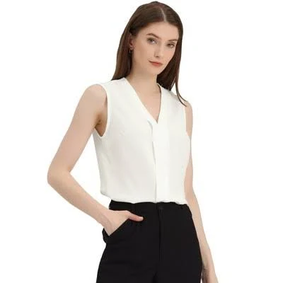 top Inspire Chic Women's Pleated V Neck Sleeveless Work Blouse Target $24.99