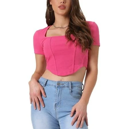 top Inspire Chic Women's Ribbed Knit Square Neck Short Sleeve Top Walmart - Tasharina Corp $14.99