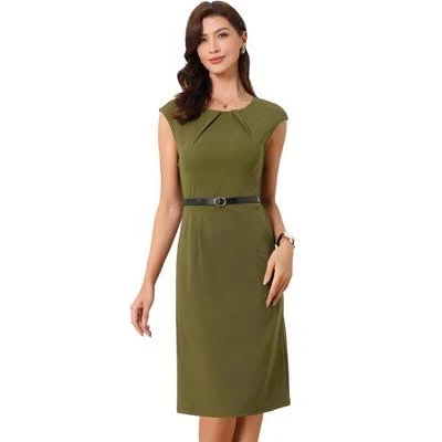 dress Inspire Chic Women's Round Neck Belted Cap Sleeve Sheath Dress Target $40.99