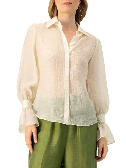 top IVONNE Women's See-Through Long Sleeve Shirt with Wide Cuffs Nordstrom $119