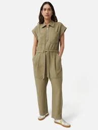 jumpsuit Jigsaw Dresses | Womens Linen Zip Front Jumpsuit Khaki birgerseftersok.com $81
