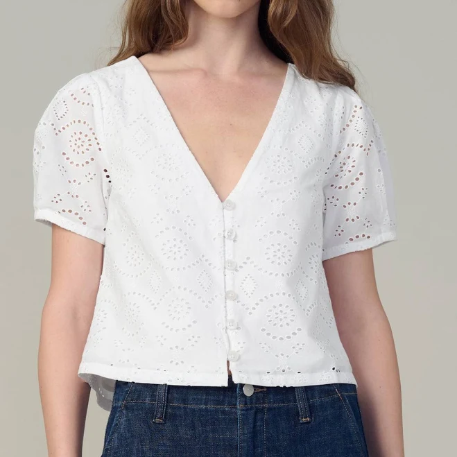 top Joe's Jeans Women's The Halle Short Sleeve Eyelet Blouse Joe's Jeans $79