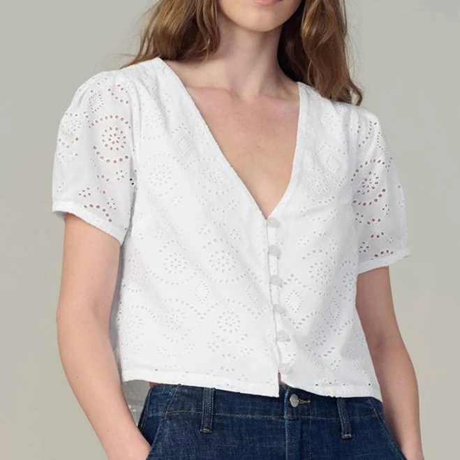 top Joe's Women's Halle Puff Sleeve Eyelet Blouse Joe's Jeans $79