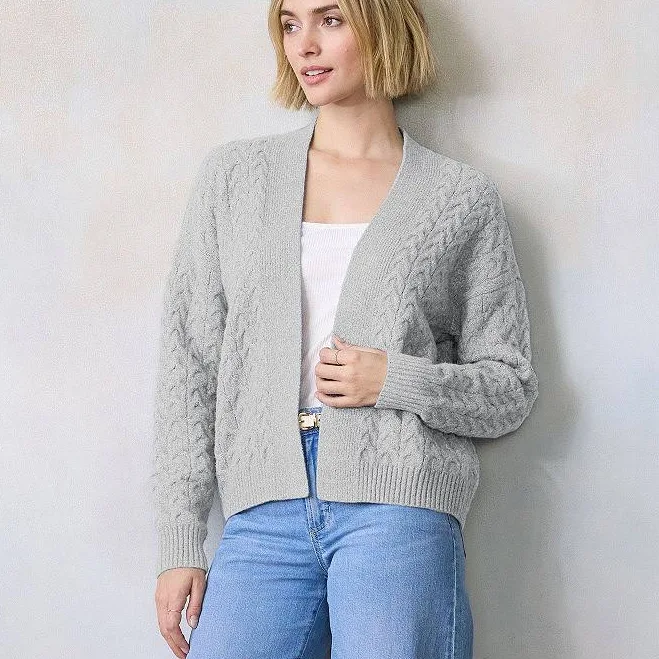 outerwear Juniors' LC Lauren Conrad Cable Open Cardigan Sweater, Women's, Size: Small, Cloudy Gray Kohl's $34.99