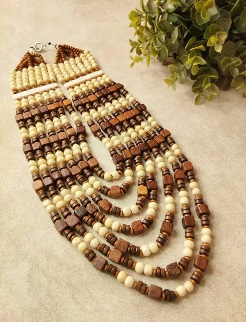 accessory Kaftan Company Two-Tone Wooden Beaded Necklace The Kaftan Company $11.34