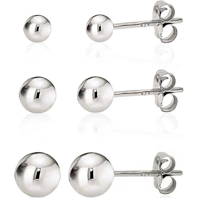 accessory Kezef Women's 925 Sterling Silver High Polish Smooth Round Ball Stud Earring 3-Size Set Kezef.com Jewelry $17.99