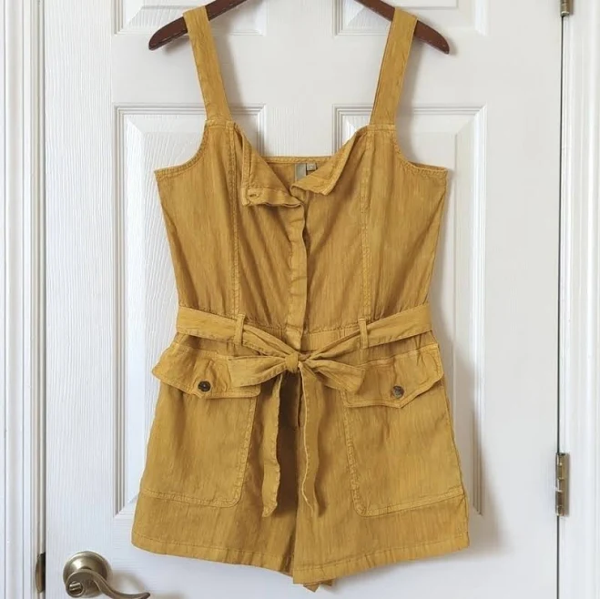 romper Kut From The Kloth Pants & Jumpsuits | Kut From The Kloth Saima Linen Blend Sleeveless Tie Waist Romper Mustard Medium | Color: Yellow | Size: M | Pm- Poshmark $50