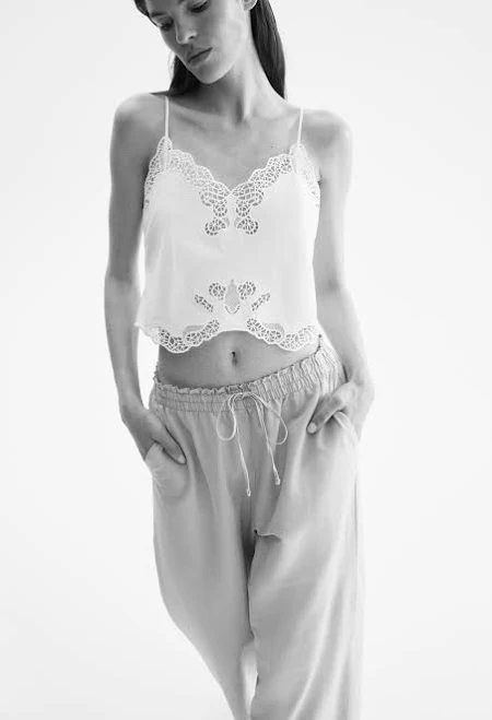 matching set Ladies - Beige Linen-Blend Crop Pants - Size: S - H&M H&M $29.99