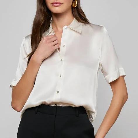 top L'Agence Women's Ellah Short-Sleeve Silk Blouse lagence.com $335