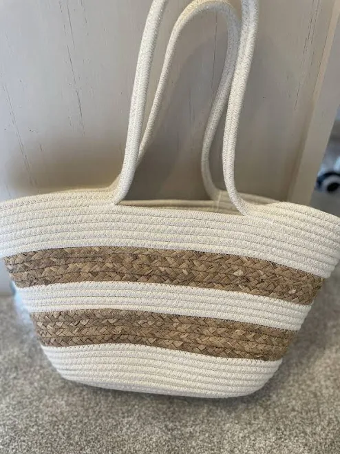 bag Large Tote Bag Canvas With Rope Handles Beige & Gold eBay $15
